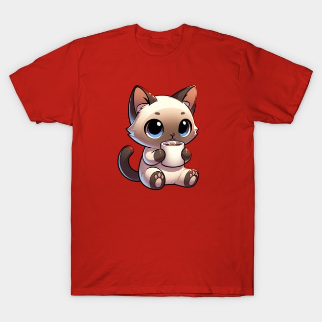 Siamese Cat Drinking Coffee T-Shirt by Beverage Beasts